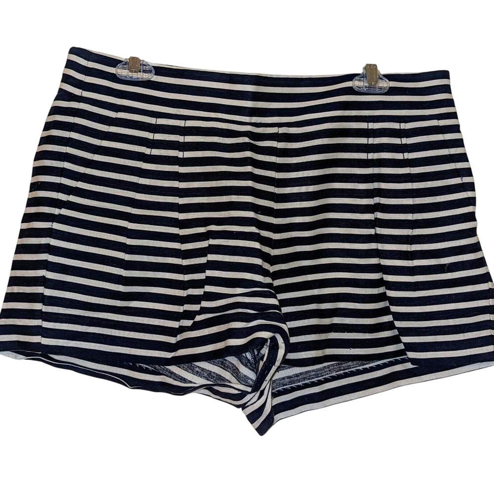 J. Crew Womens Striped Pleated Shorts Size 10 Navy Blue White Career‎